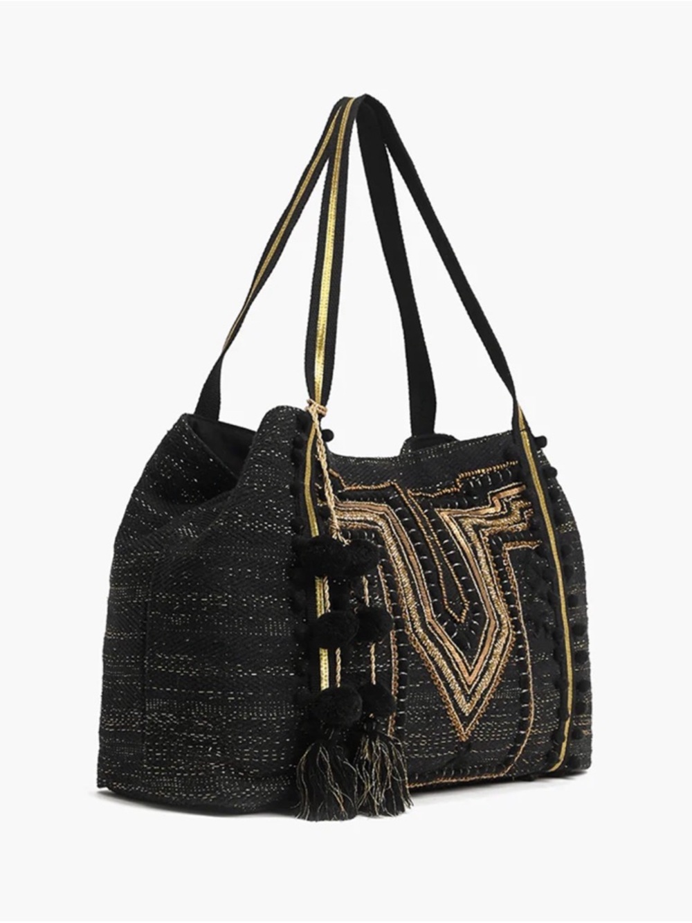 NWT America & Beyond Luxe Love Tote - Hand Beaded Large Black Tote - Picture 3 of 11